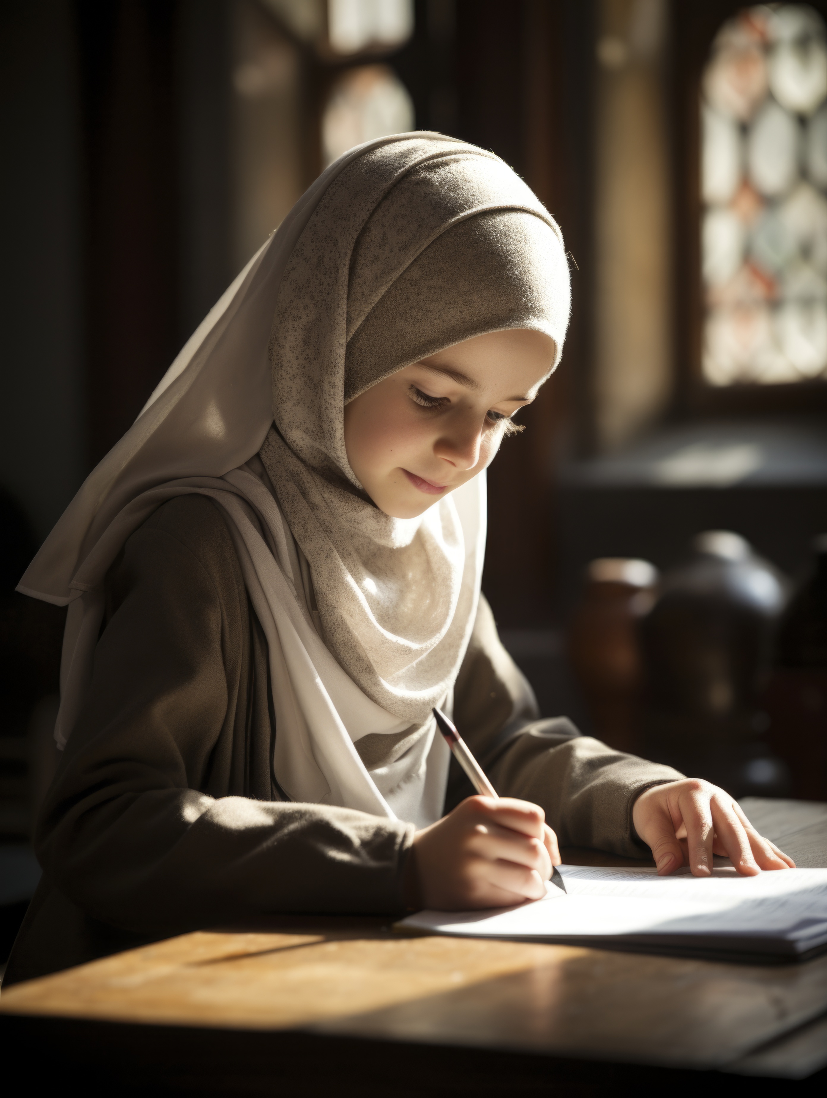 A student writing during her private lesson